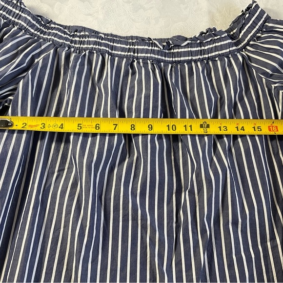 J Crew Off The Shoulder Top Blouse Women Size 12. Blue White Stripe 100% Cotton - Picture 3 of 8